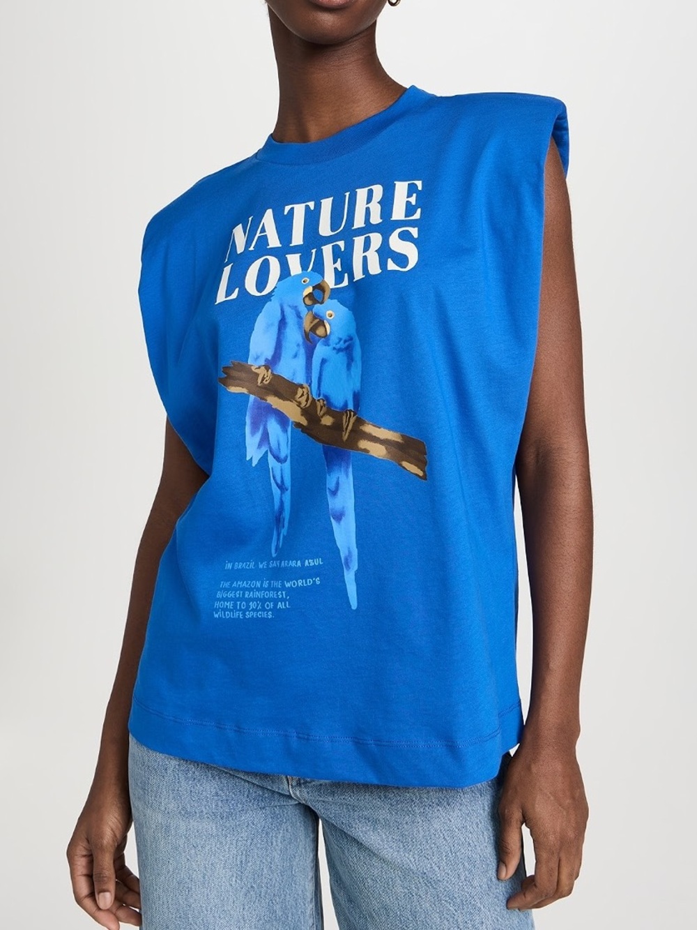 FARM Rio Nature Lovers Padded Shoulder Muscle Tee Blue Macaw Size Medium